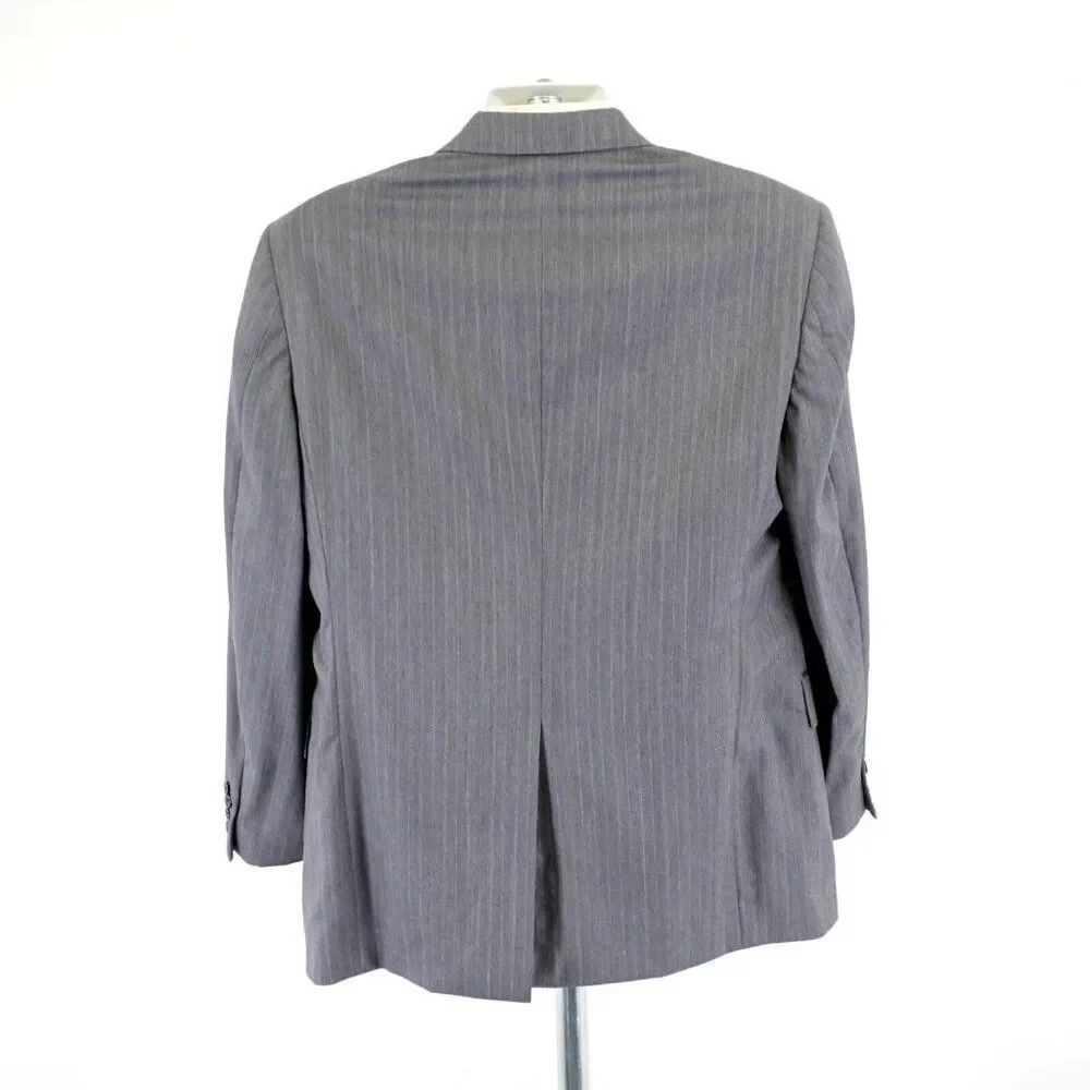 Hart Schaffner Marx‎ Wool Gray W/ Blue White Striped 40R / Slim 42R Suit Jacket